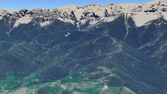 Wizualizacja z widokiem na południe na pasmo Cadí-Moixeró