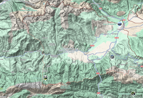 Mapa terenowa - w środku Bellver de Cerdanya, na południu Cadí-Moixeró, na północy Pireneje